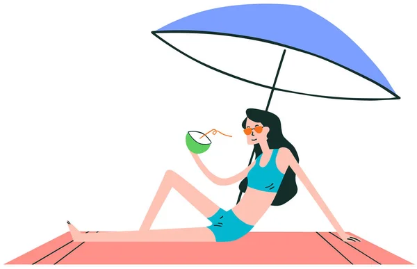 Jeune Femme Tenant Parasol — Image vectorielle
