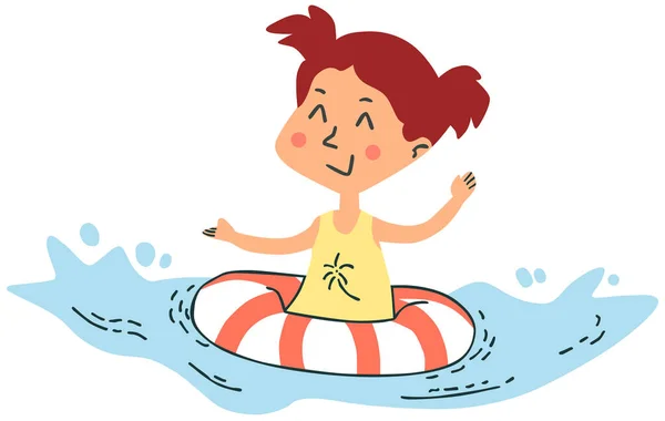 Niedliches Kleines Mädchen Mit Einem Schwimmring — Stockvektor