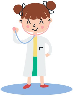 Steteskopu olan sevimli küçük bir kız.