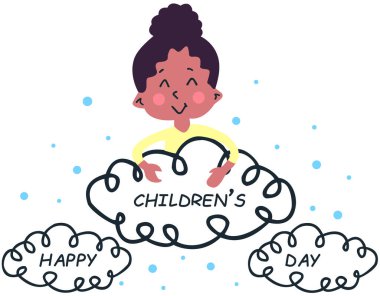 Yüzünde kocaman bir gülümseme olan küçük tatlı bir kız. vektör illüstrasyonu