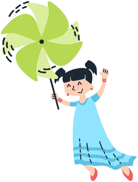 Mignonne Petite Fille Avec Parapluie Arc Ciel — Image vectorielle