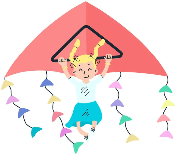 Illustration Vectorielle Une Fille Dans Une Robe Rose Avec Parapluie — Image vectorielle