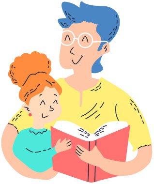 Büyükanne ve büyükbaba kitap illüstrasyonu okuyor.