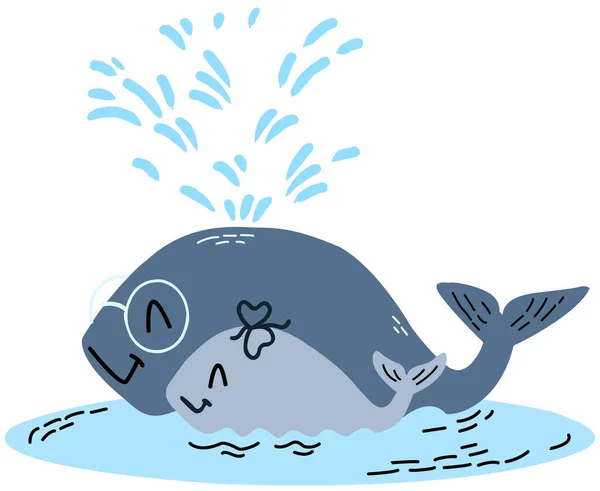 Cute Cartoon Whale Blue Eyes Sea Shell — Stock Vector