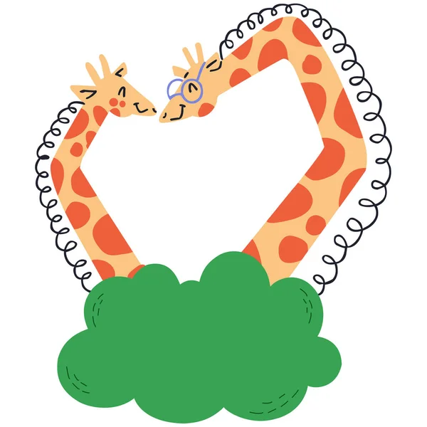 Girafa Bonito Com Moldura Design Ilustração Vetor Coração — Vetor de Stock