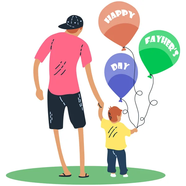 Feliz Pai Filho Com Balões Design Ilustração Vetorial — Vetor de Stock