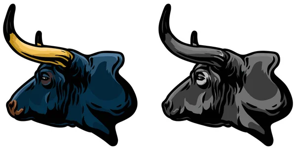 Dos Cabezas Toro Negro Ilustración Vectorial Aislada Blanco — Vector de stock