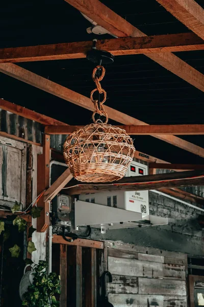 rattan decorative lamp in a cafe.