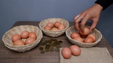 Don't put all your eggs in one basket concept. eggs in a rattan basket