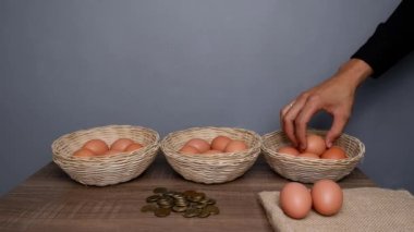 Don't put all your eggs in one basket concept. eggs in a rattan basket