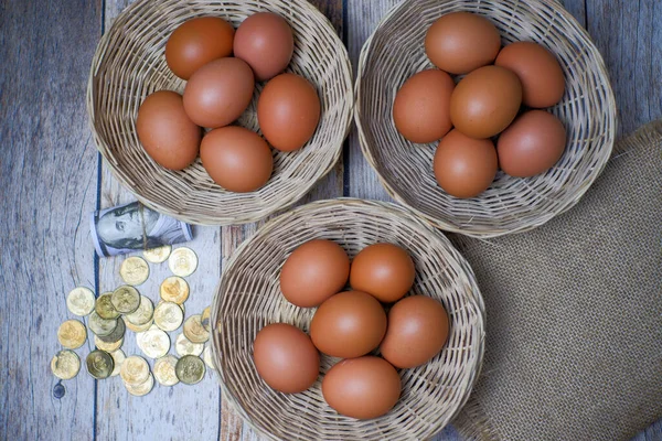 Don't put all your eggs in one basket concept. eggs in a rattan basket