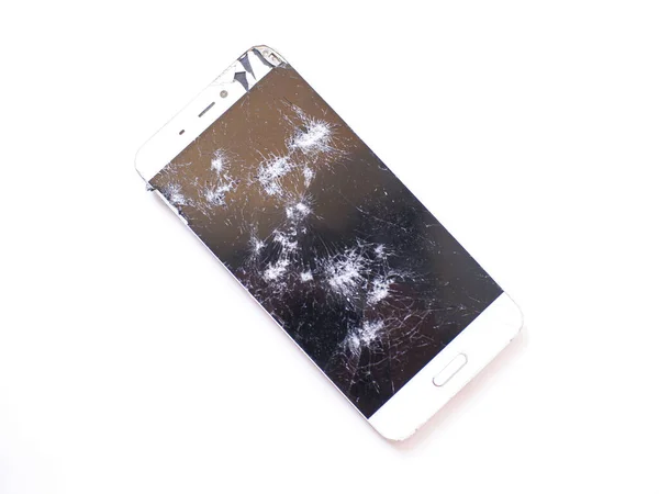 Сломанный Экран Смартфона Изолирован Белом Фоне Треснувший Экран Смартфона — стоковое фото