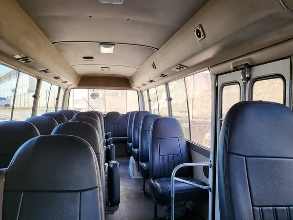 Starý Školní Autobus Auto Kabina Sedadla Interiér — Stock fotografie
