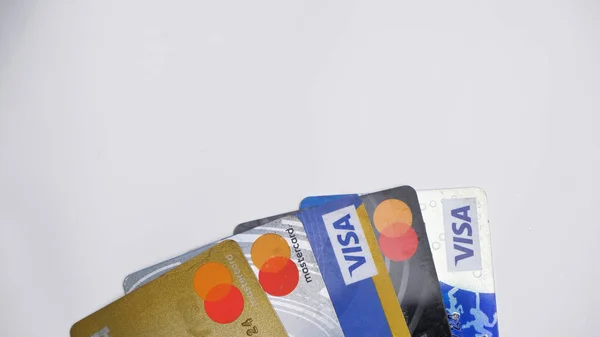 Visa Card Mastercard Cards Isolated White Background Elektonoc Plastic Card — Stock Photo, Image