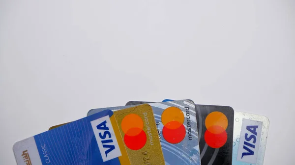 Visa Card Mastercard Cards Isolated White Background Elektonoc Plastic Card — Stock Photo, Image
