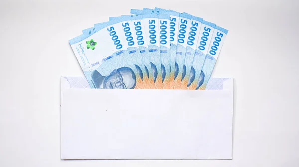 Nuova Edizione Delle Banconote Indonesiane Busta Bianca Thr Tunjangan Hari — Foto Stock