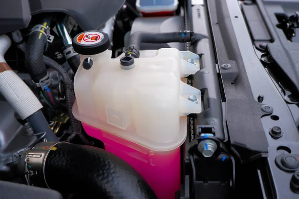Radiador Reservatório Carro Tanque Motor Refrigerante Refrigerante Congelante Rosa Refrigerante — Fotografia de Stock