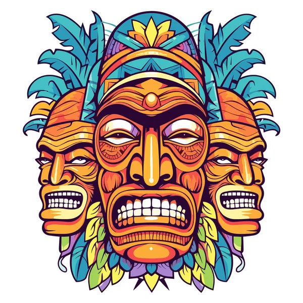Festival Tiki Illustrazione Vettoriale Maschera Tiki Maschere Tiki Progettazione Shirt — Vettoriale Stock