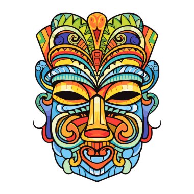 tiki festivali, tiki maskeli vektör illüstrasyonu, tişört tasarımı için tiki maskeleri, çıkartma ve duvar sanatı