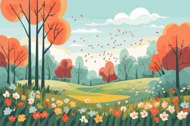 spring season flat design vector illustration, spring season background clipart