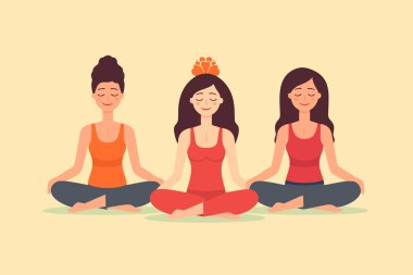 İllüstrasyon yapan üç kız, uluslararası yoga günü, yoga günü afişi, yoga günü geçmişi