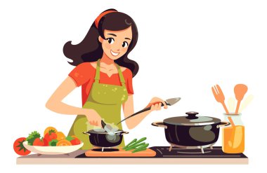 Healthy Eating: Woman Cooking a Nutritious Meal with Fresh Vegetables in a Well-Equipped Kitchen clipart