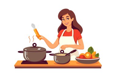 Healthy Eating: Woman Cooking a Nutritious Meal with Fresh Vegetables in a Well-Equipped Kitchen clipart