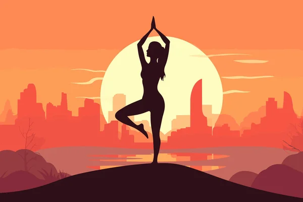 Schöne Mädchen Tun Yoga Illustration Internationaler Yoga Tag Yoga Tag — Stockvektor