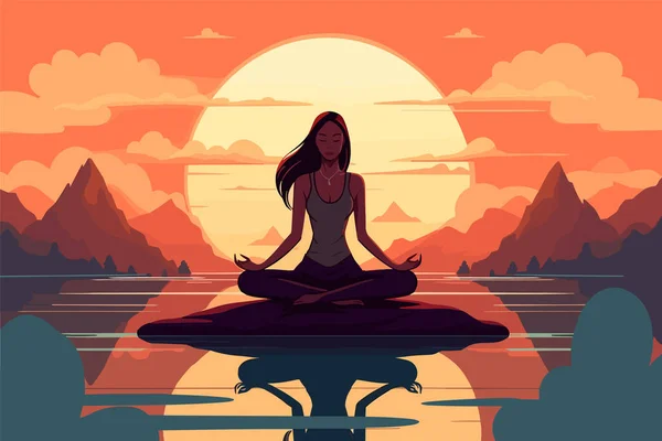 Yoga Yapan Güzel Bir Kız Uluslararası Yoga Günü Yoga Günü — Stok Vektör