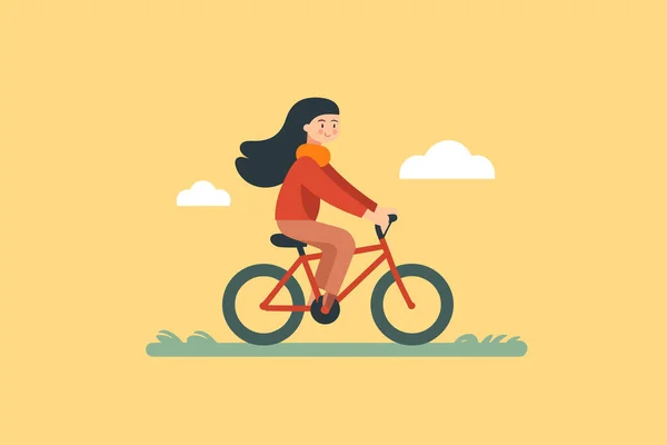 Schöne Mädchen Reiten Fahrrad Vektor Illustration — Stockvektor