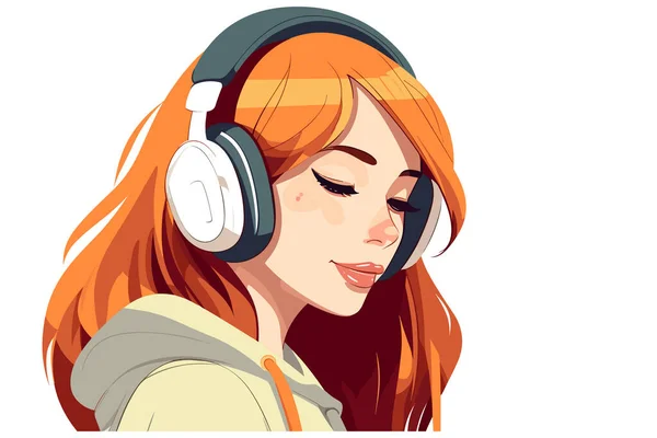 Carina Ragazza Ascoltando Musica Pacificamente Illustrazione Gioiosa Ragazza Ascoltando Musica — Vettoriale Stock