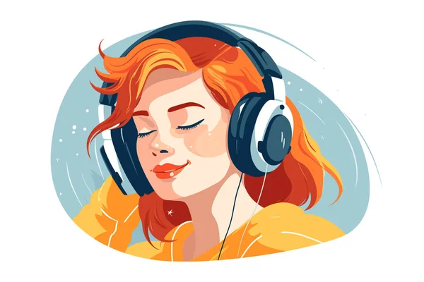 Милая Девушка Слушает Музыку Мирно Иллюстрации Радостная Девушка Слушает Музыку — стоковый вектор