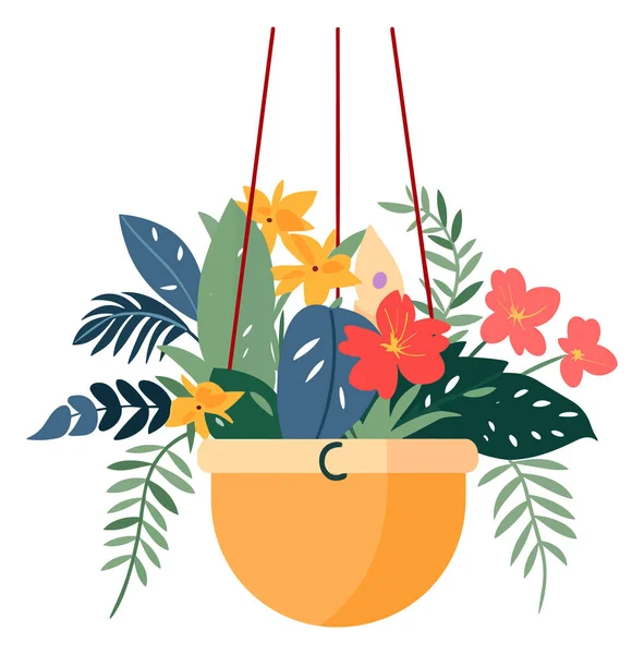 ハンギングフラワーポット植物ポットイラストハンギングフラワーポット家の装飾のための植物ポット — ストックベクタ