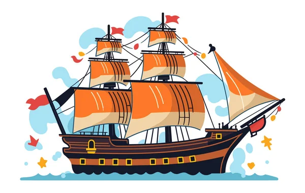 Ocean Voyage Exploring Maritime Industry Nautical Industry Explorer Cartoon Boat — стоковый вектор