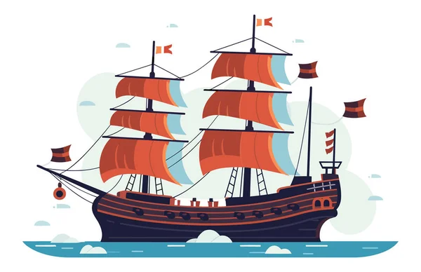 Ocean Voyage Explorando Indústria Marítima Navio Náutico Explore Barco Desenho — Vetor de Stock