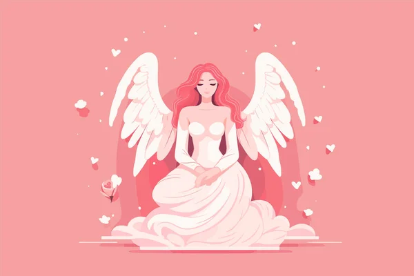 美丽的仙女 有天使般的光环 有粉红背景的翅膀 — 图库矢量图片