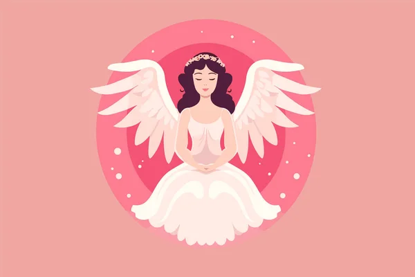 天使のオーラのイラストの美しい妖精 ピンクの背景の翼のイラストの天使 — ストックベクタ