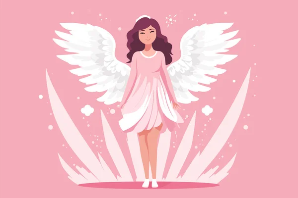 美丽的仙女 有天使般的光环 有粉红背景的翅膀 — 图库矢量图片