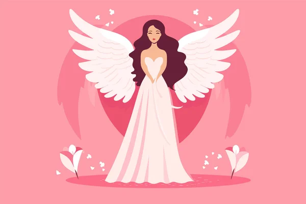 Beautiful Fairy Angelic Aura Illustration Angel Wings Illustration Pink Background — Stock Vector
