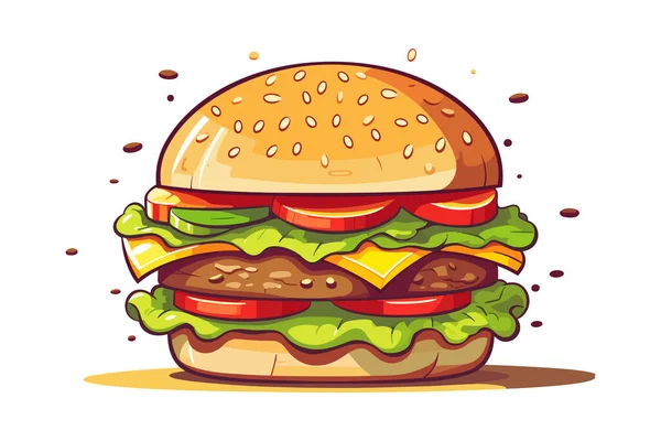 色彩艳丽的新鲜食品 水果和白底蔬菜 独立的白色背景下的汉堡包插图 — 图库矢量图片