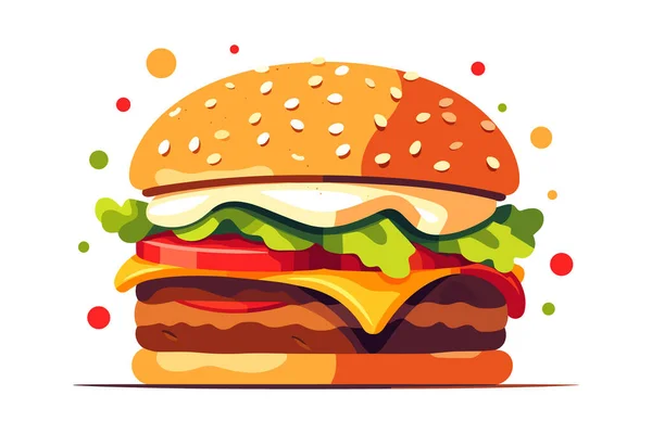 Красочные Свежие Продукты Хлеб Сыр Фрукты Овощи Белом Фоне Гамбургер — стоковый вектор