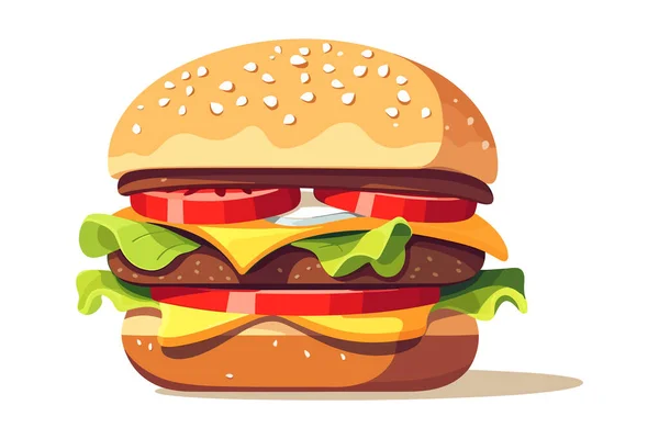 Színes Friss Élelmiszer Kenyér Sajt Gyümölcs Zöldségek Fehér Háttér Burger — Stock Vector