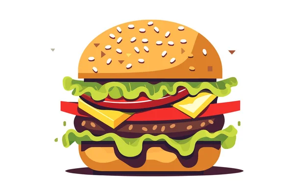 色彩艳丽的新鲜食品 水果和白底蔬菜 独立的白色背景下的汉堡包插图 — 图库矢量图片