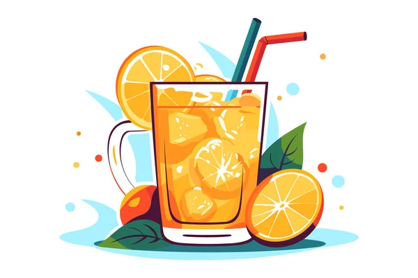 Refreshing Citrus Juice Glass White Background Refreshing Orange Juice Glass — Stock Vector