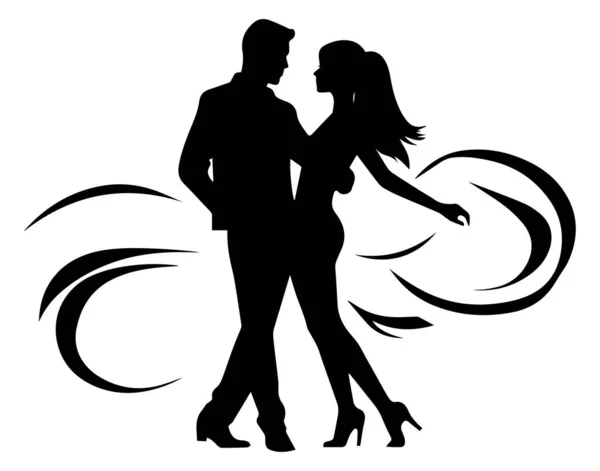 Mignon Couple Danse Silhouette Sur Fond Isolé — Image vectorielle