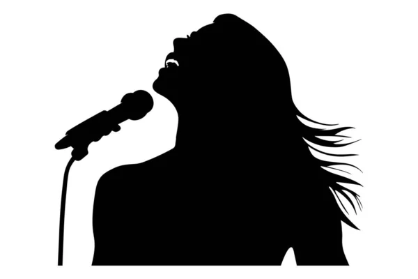 Siluet Dari Seorang Wanita Bernyanyi Ilustrasi Pada Latar Belakang Terisolasi - Stok Vektor