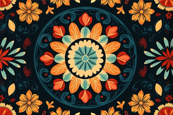 Illustration Vectorielle Motif Mandalas Coloré Sur Fond Sombre — Image vectorielle