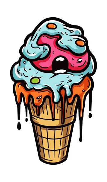 배경에 아이스크림 일러스트 티셔츠 디자인 스티커 아트에 아이스크림 — 스톡 벡터
