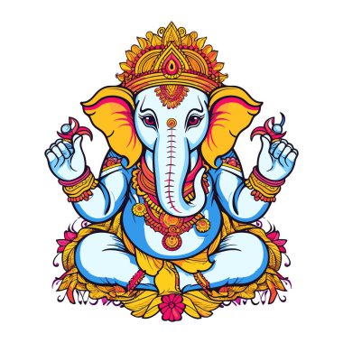 Renkli Lord Ganesha vektör çizimi izole edilmiş arka plan, renkli Lord Ganesha tişört tasarımı, çıkartma ve duvar sanatı için.