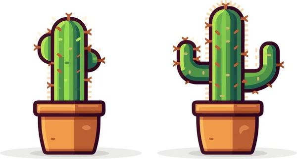 Pixel Kunst Van Een Cactussen Plant Vector Illustratie — Stockvector